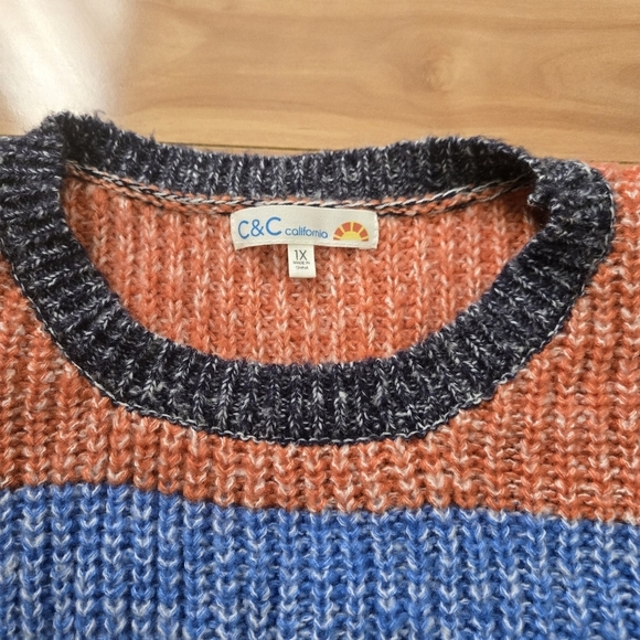 C&C California Women's Multi-Color Stripe Sweater 1X - Picture 5 of 7